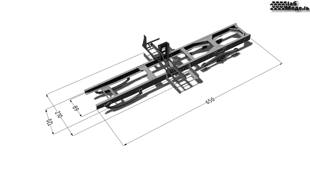 Steel frame for ZIL-131 with a 6x6 wheel formula in 1:10 scale