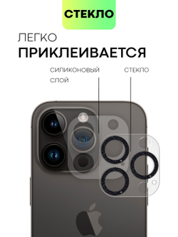 Стекло на камеру BROSCORP для Apple iPhone 14 Pro;Apple iPhone 14 Pro Max (арт. IP14PRO-SHINE-CAM-GLASS-BLACK)