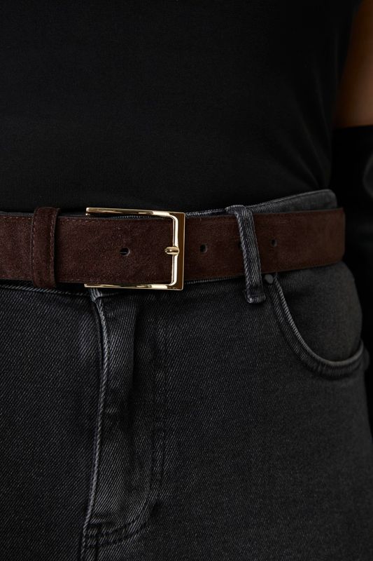 Классический ремень из замши, 35 мм, темно-коричневый