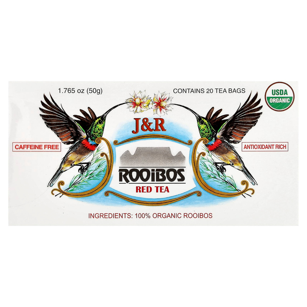 J&R Port Trading, красный чай ройбуш, без кофеина, 20 чайных пакетиков, 50 г (1,765 унции)