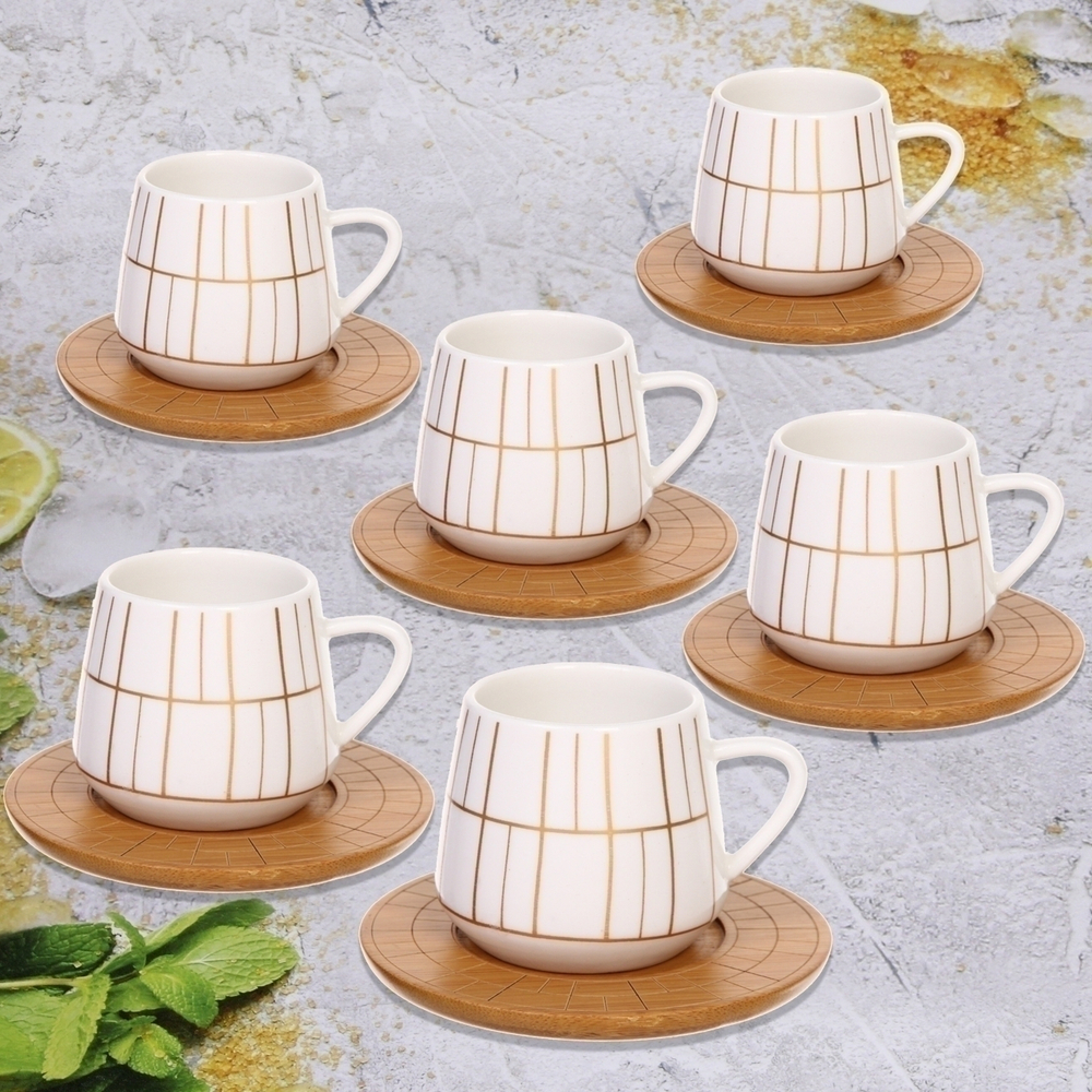 Кофейный набор 12 предметов «Скарлетт» (6 кружек 90мл+6 блюдец), прямоугольники