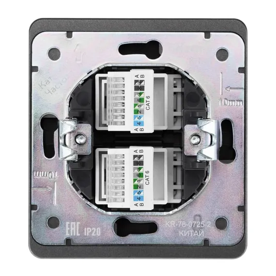 Розетка ROUND компьютерная двойная RJ45+RJ45 кат6 с/у титан KRANZ