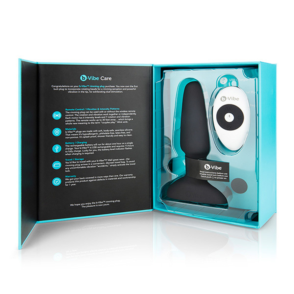 Черная анальная пробка с эффектом римминга 15см b-Vibe Rimming Remote Control Plug black BV-001-BLK