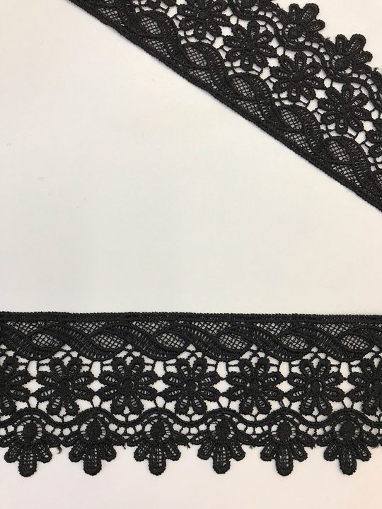 Тесьма плетеная, черная, 6,5см, цветочный узор AF1231