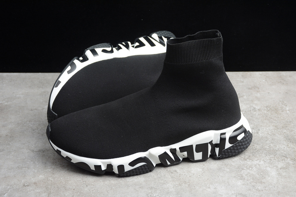 Balenciaga Speed Graffiti Trainers White Black Logo