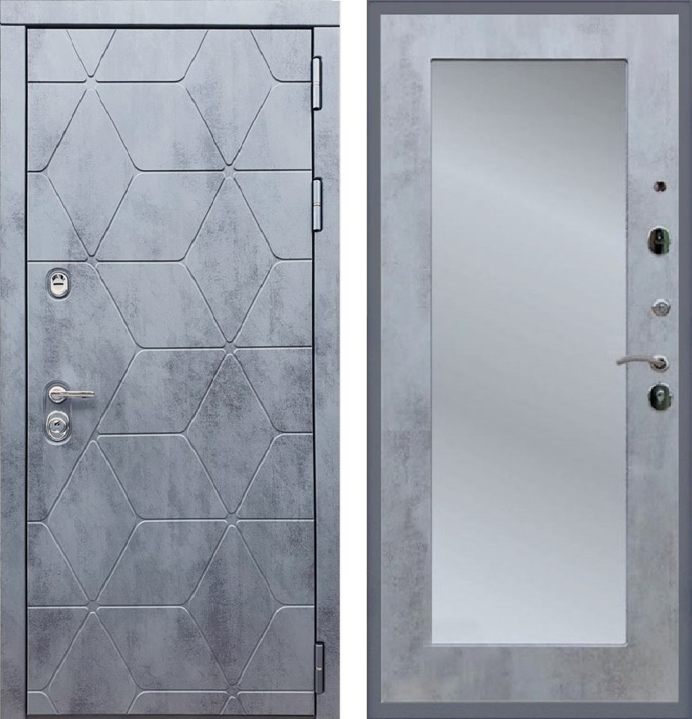 Входная металлическая дверь с зеркалом Рекс 28 Бетон темный / Пастораль Бетон темный