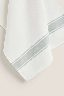 ZARA HOME ПОЛОСАТОЕ КУХОННОЕ ПОЛОТЕНЦЕ ИЗ ХЛОПЧАТОБУМАЖНОЙ МАХРОВОЙ ТКАНИ, ЗЕЛЕНЫЙ