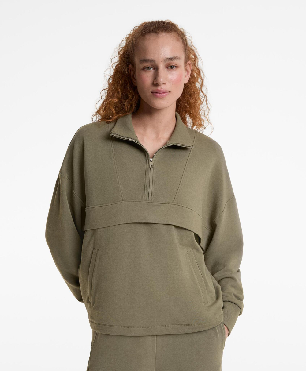 Oysho Толстовка на молнии из хлопка и модала, светлый хаки