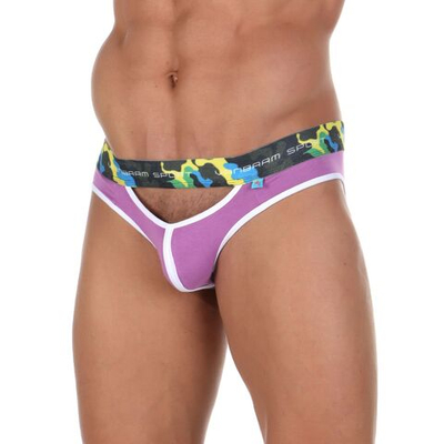 Сиреневые мужские трусы-слипы с пикантными вырезами под поясом (Размер: XL) (Цвет: ярко-розовый)