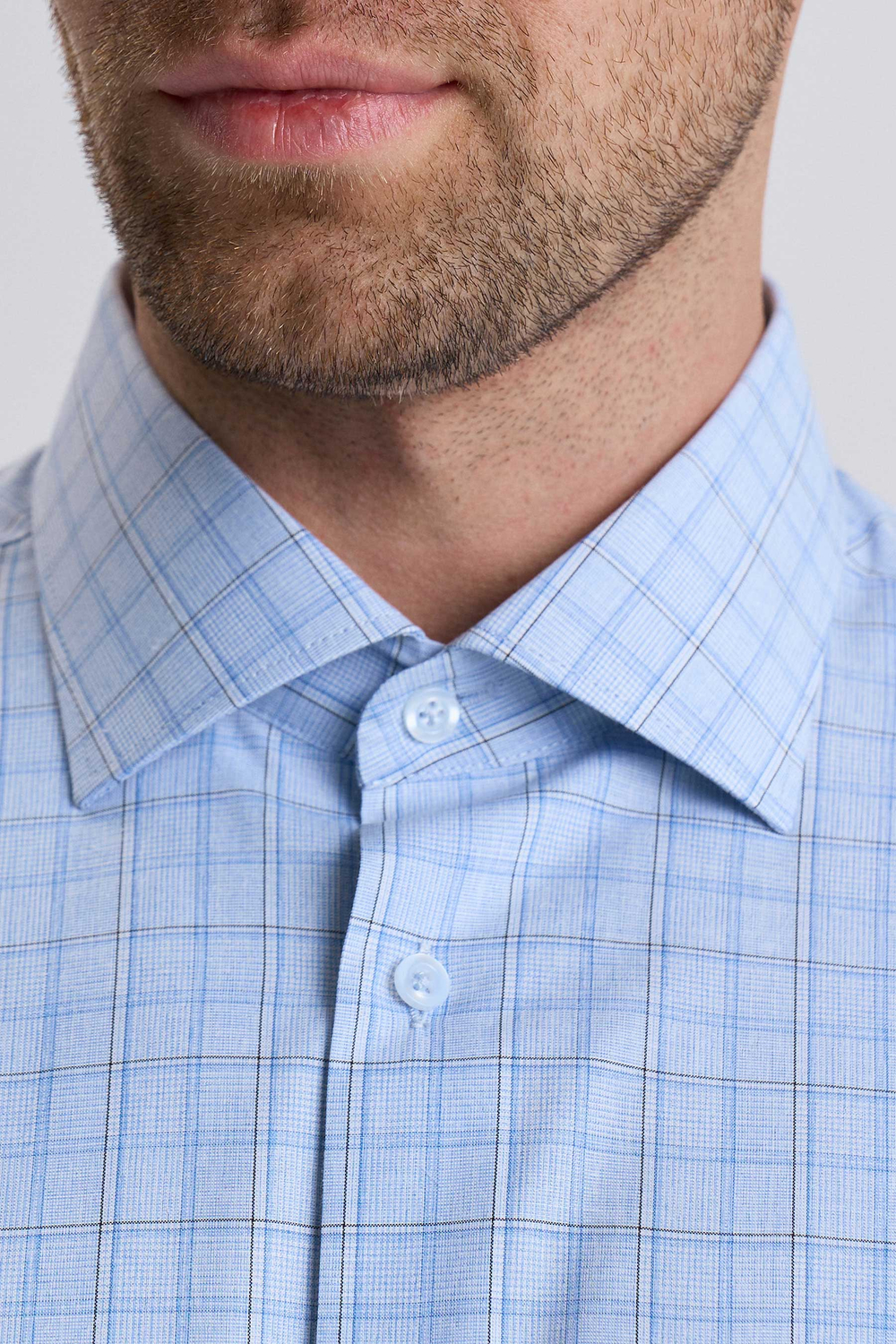 Сорочка мужская ELITA длинный рукав, цвет голубой, клетка, хлопок/пэ 59011 04