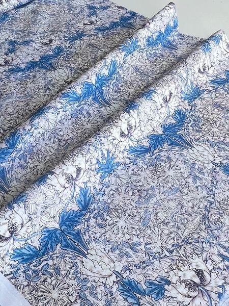 ЦВЕТОЧНАЯ ЭЙФОРИЯ В СТИЛЕ У. МОРРИСА СИНЕЕ СЕРЕБРО 100% хлопок Handmade Fabrics 5