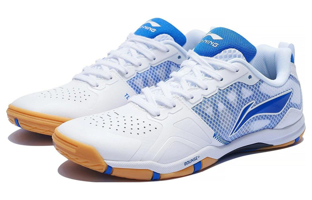 Li Ning Slip Resistant Abrasion Resistant Breathable Low top Table Tennis Shoes Men"s White Blue