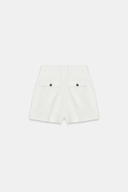 ZARA ШОРТЫ С ВЫСОКОЙ ПОСАДКОЙ И ЗАЩИПАМИ, БЕЛЫЙ