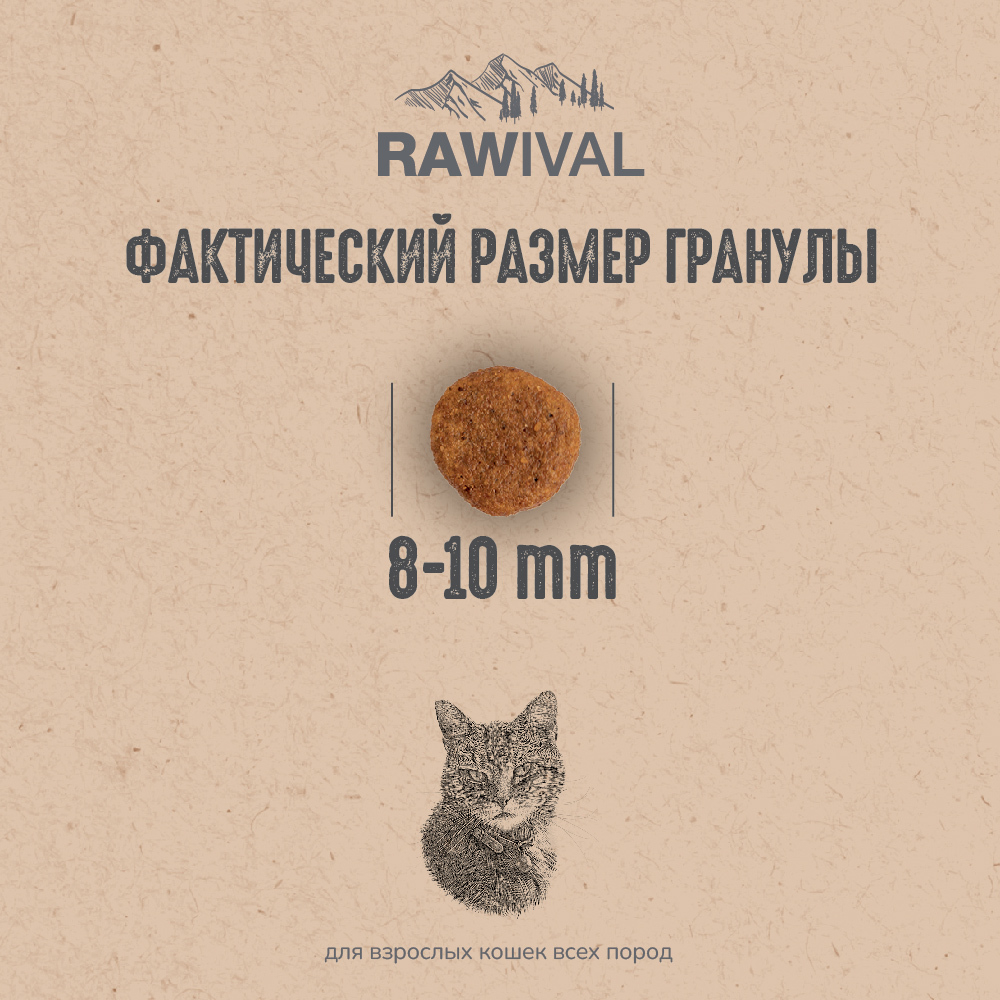 Сухой корм RAWIVAL для взрослых кошек с уткой и индейкой - 1,7 кг