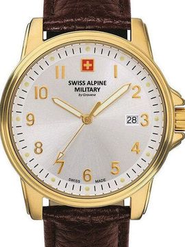 С ремешком Мужские наручные часы с коричневым кожаным ремешком  Swiss Alpine Military 7011.1512 mens 40mm 10ATM