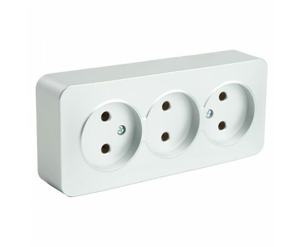 Розетка 3-местная без заземления открытой установки, 250В, 10А, IP20, серия София, серебро, MST10-13-03, STEKKER 49329