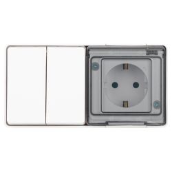 Блок розетка с выключателем ЭРА Эксперт 11-7502-01 двойной IP55 16A-10AX-250В ОУ белый