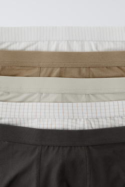 ZARA НАБОР ИЗ ПЯТИ ТРУСОВ-БОКСЕРОВ В КЛЕТКУ, СЕРЫЙ