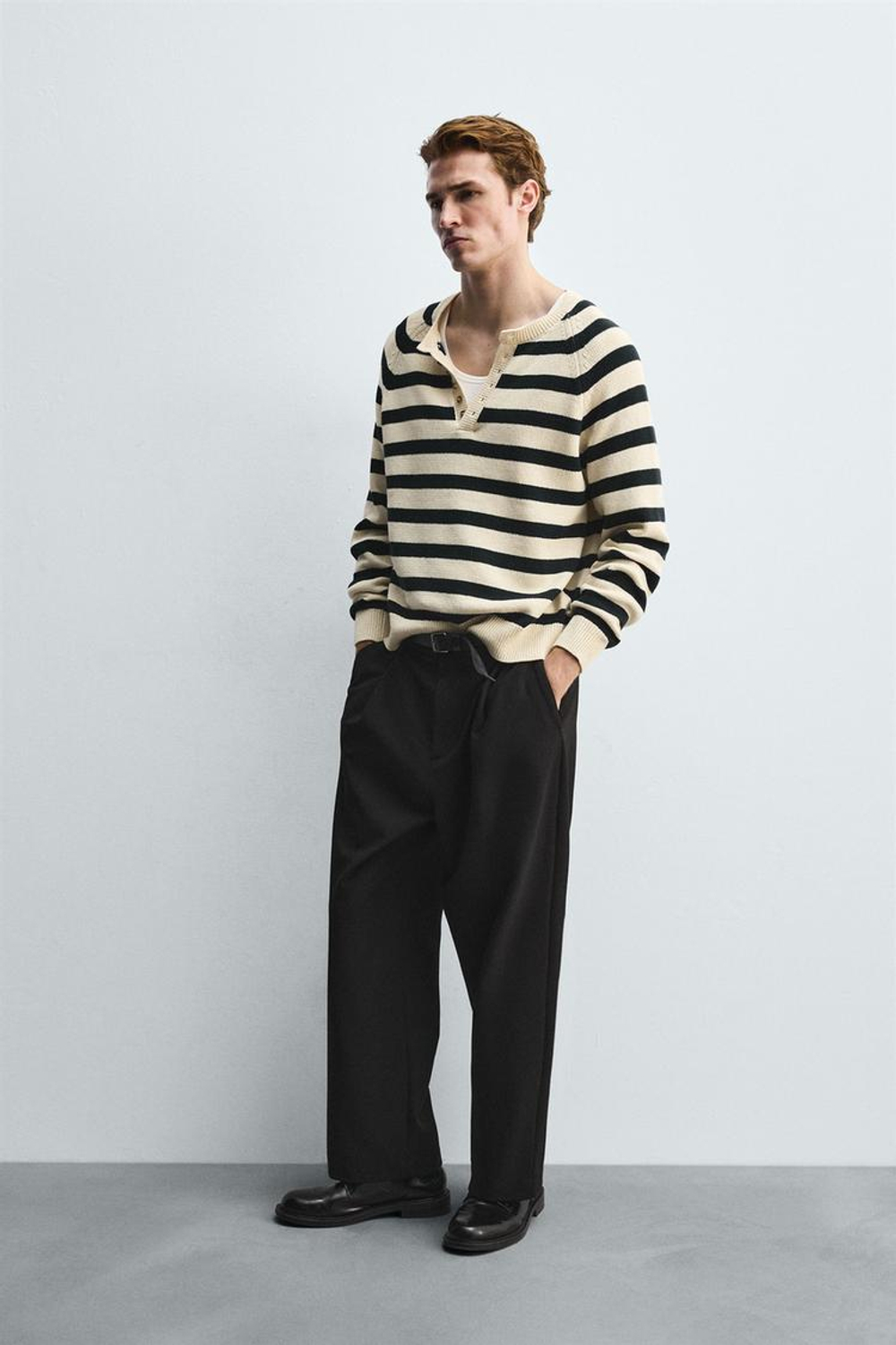 ZARA ДЖЕМПЕР В ПОЛОСКУ С ВОРОТНИКОМ НА ПУГОВИЦАХ, ПОЛОСКИ