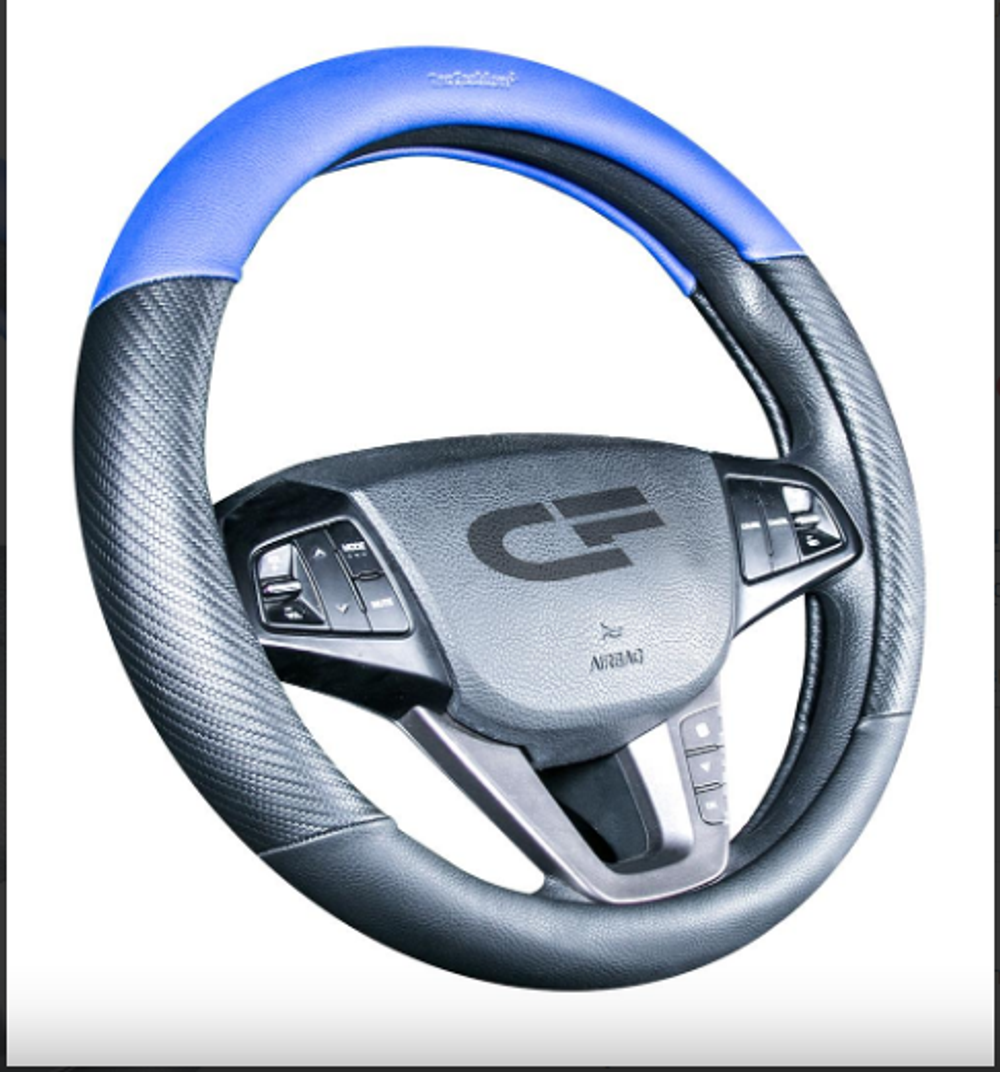 Оплетка на руль круглая CarFashion -М- «BRUTAL» 31425 - Экокожа - черный/черный/синий