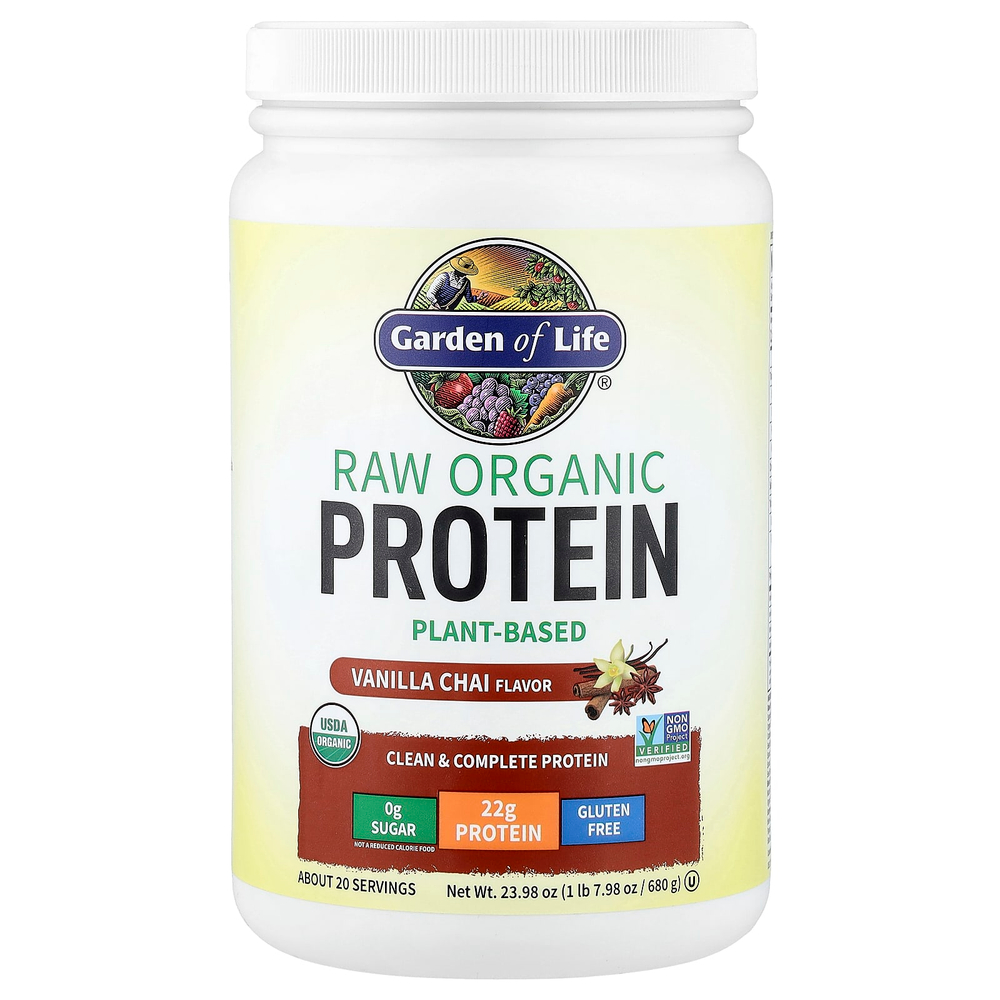 Garden of Life, необработанный органический протеин, со вкусом ванильного чая, 680 г (1 фунт, 7,98 унции)