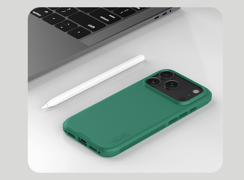 Противоударный чехол зеленого цвета (Dark Green) от Nillkin для iPhone 17 Pro, серия Super Frosted Shield Pro
