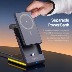 Беспроводная магнитная зарядная станция 3 в 1 с магнитным повербанком, версия W24, 5000mAh Power Bank, Duzzona