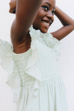 ZARA ПЛАТЬЕ ИЗ 100% РАМИ С ВОЛАНАМИ, ПАСТЕЛЬНО-ЗЕЛЕНЫЙ