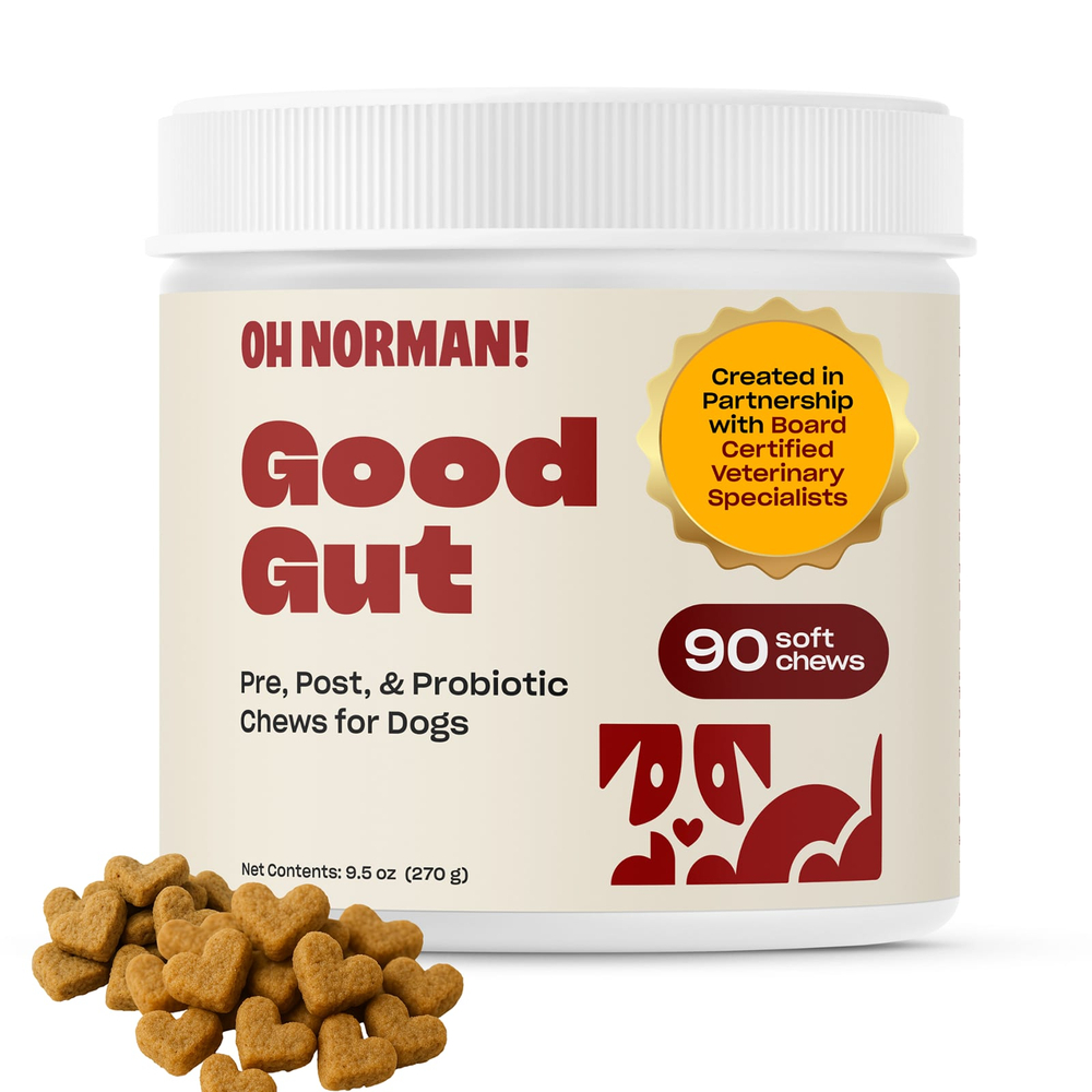 Oh Norman, Good Gut, жевательные таблетки с пробиотиком для собак, до и после еды, 90 мягких жевательных таблеток, 270 г (9,5 унции)