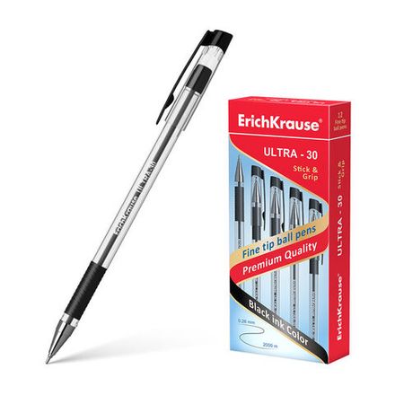 Ручка шариковая Erich Krause ULTRA L-30 чёрная, игла-0.7мм, грип, 1шт.