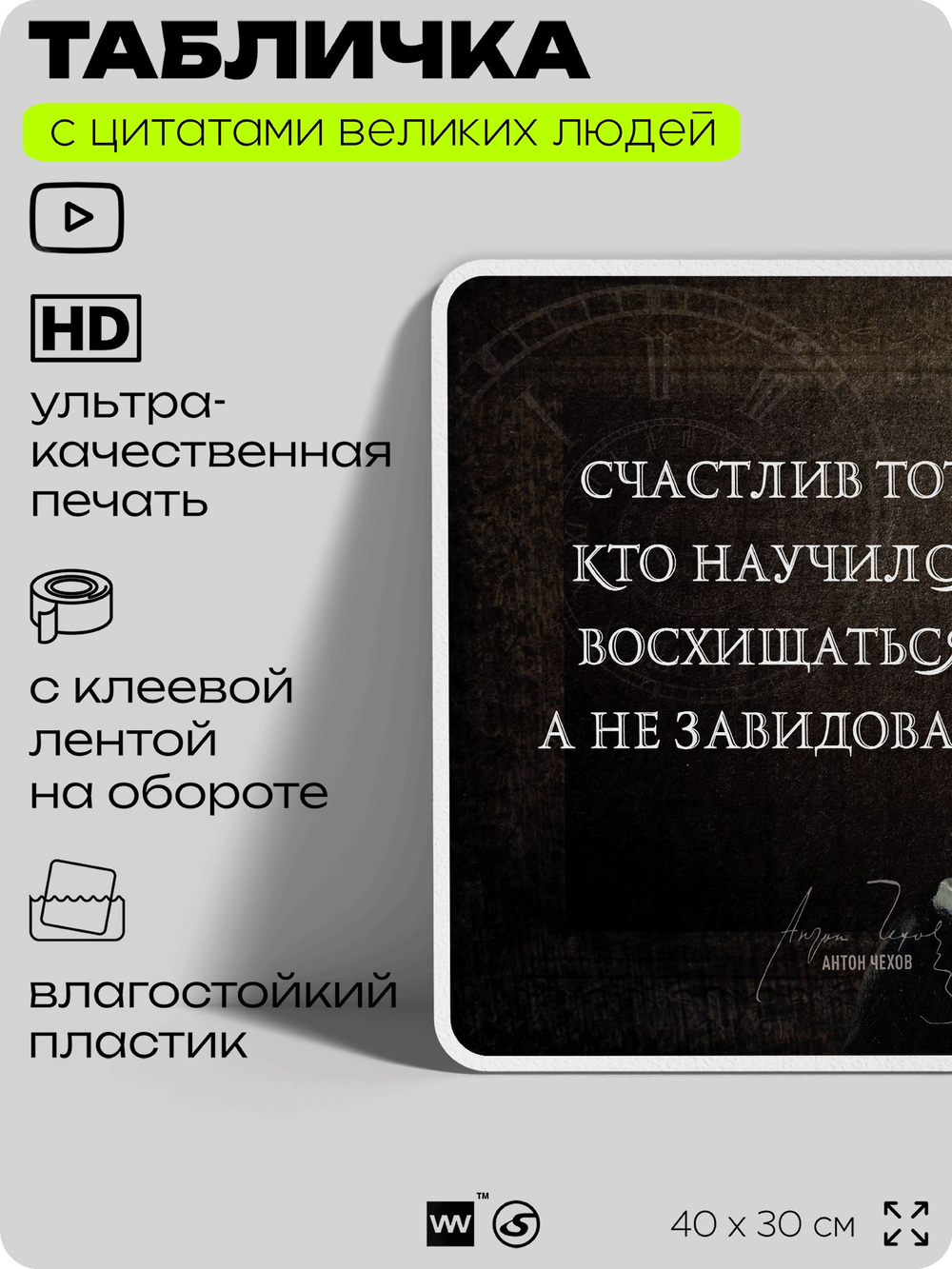 Литературный постер с цитатой А. П. Чехова для школы, на стену, на пластике, для интерьера, 40х30 см, Silver Plane x Айдентика Технолоджи
