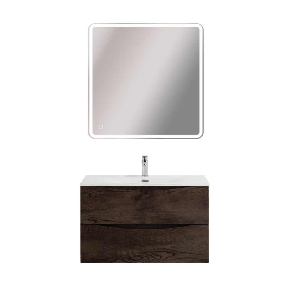 Тумба с раковиной подвесная BelBagno MARINO-CER-N-900-2C-SO-RNG-P Rovere Nature Grigio, раковина белая BB-8099-90