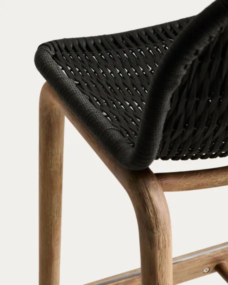 Уличный барный стул Alipa из акации и веревки темно-серого цвета, 75 см