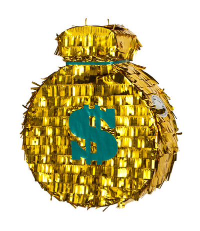 Пиньята Денежный мешок, Золото, Металлик, 38*32*10 см