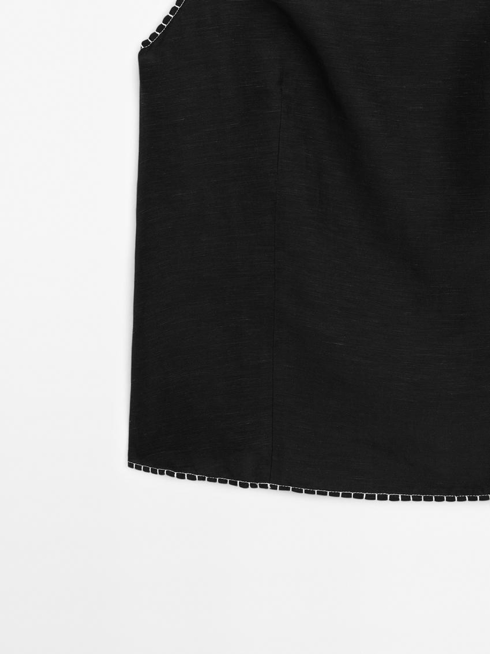 Massimo Dutti Топ на бретелях с контрастной строчкой, черный