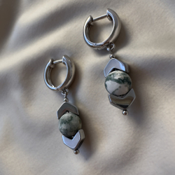 Комплект "Энергия ветра" с моховым агатом и цепочками