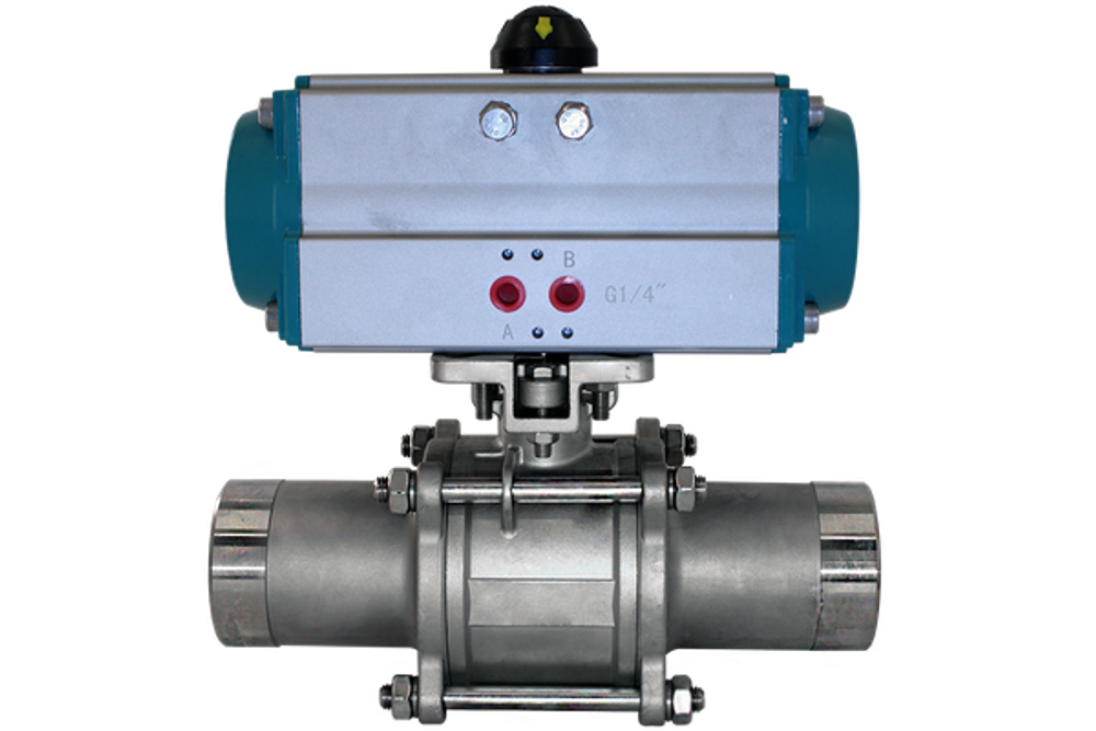 Кран шаровый приварной, AISI304 DN50 (2&quot;), с двухсторонним пневмоприводом AT83D