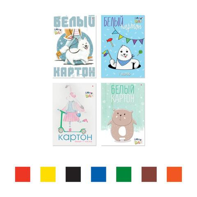 Картон белый А4 7л. в папке "Мультики" 4 вида (Альт)