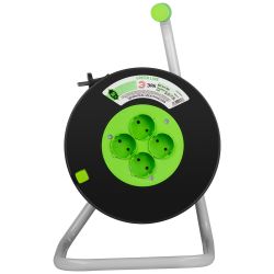 Удлинитель силовой ЭРА GREEN LINE KAT-2x1-30m Greenline на катушке пластик 4 розетки без заземления 30м ПВС 2x1мм2 | Силовые удлинители