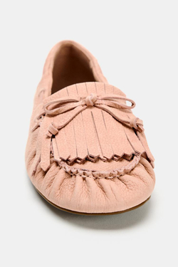 ZARA КОЖАНЫЕ ЛОФЕРЫ С БАХРОМОЙ, РОЗОВЫЙ