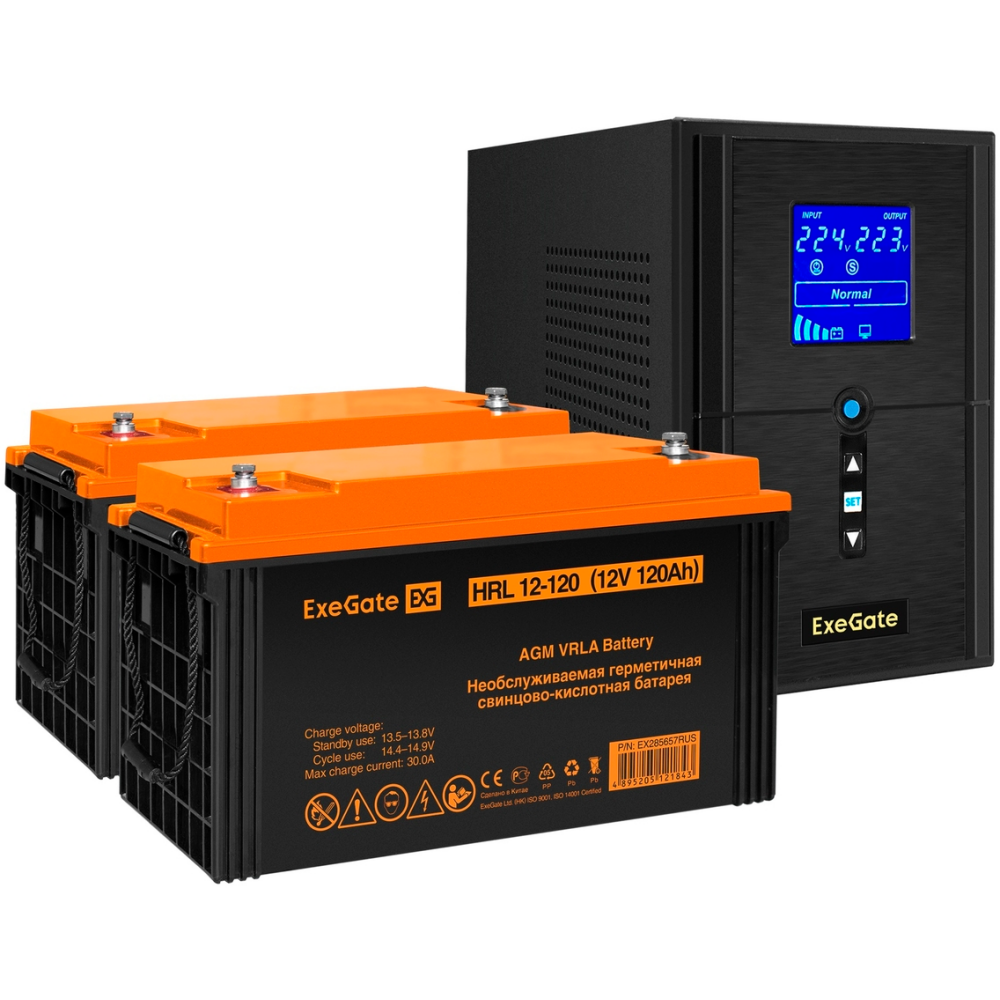 ИБП + батарея ExeGate SineTower SZ-1500.LCD.AVR.2SH.1C13.USB + 2x HRL 12-120 (120Ач)