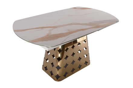 Стол обеденный Ist Casa раскладной Луксор, 150(+45+45)х90х76 см, белая керамика, золото