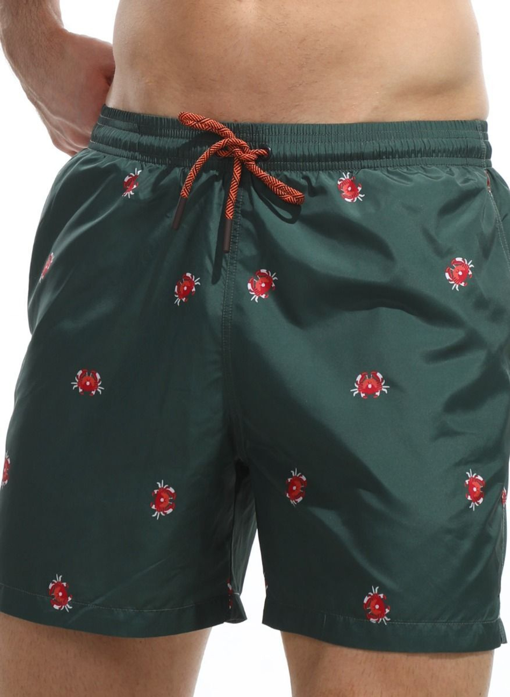 Изумрудные пляжные шорты с принтом в виде крабов (Размер: XXL) (Цвет: изумрудный)