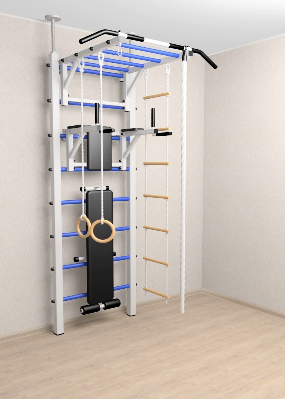 Шведская стенка Sv Sport враспор (Турник рукоход/Брусья/Скамья/Канат/Кольца/Лестница)
