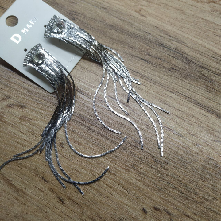 Серьги англ.заст. Bogema дуга 15 страз кристалл круг цепочки жгутики металл серебристый