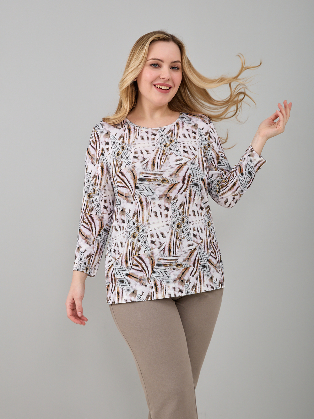 Лонгслив ЛНв-306/леопард-перья