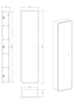 Зеркало-пенал с подсветкой ART&MAX PLATINO AM-Pla-400-1600-1D-R-L-DS-F