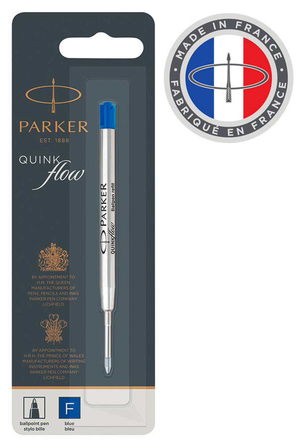 Стержень шариковый Parker QuinkFlow Z08 F 0.8мм синие чернила блистер