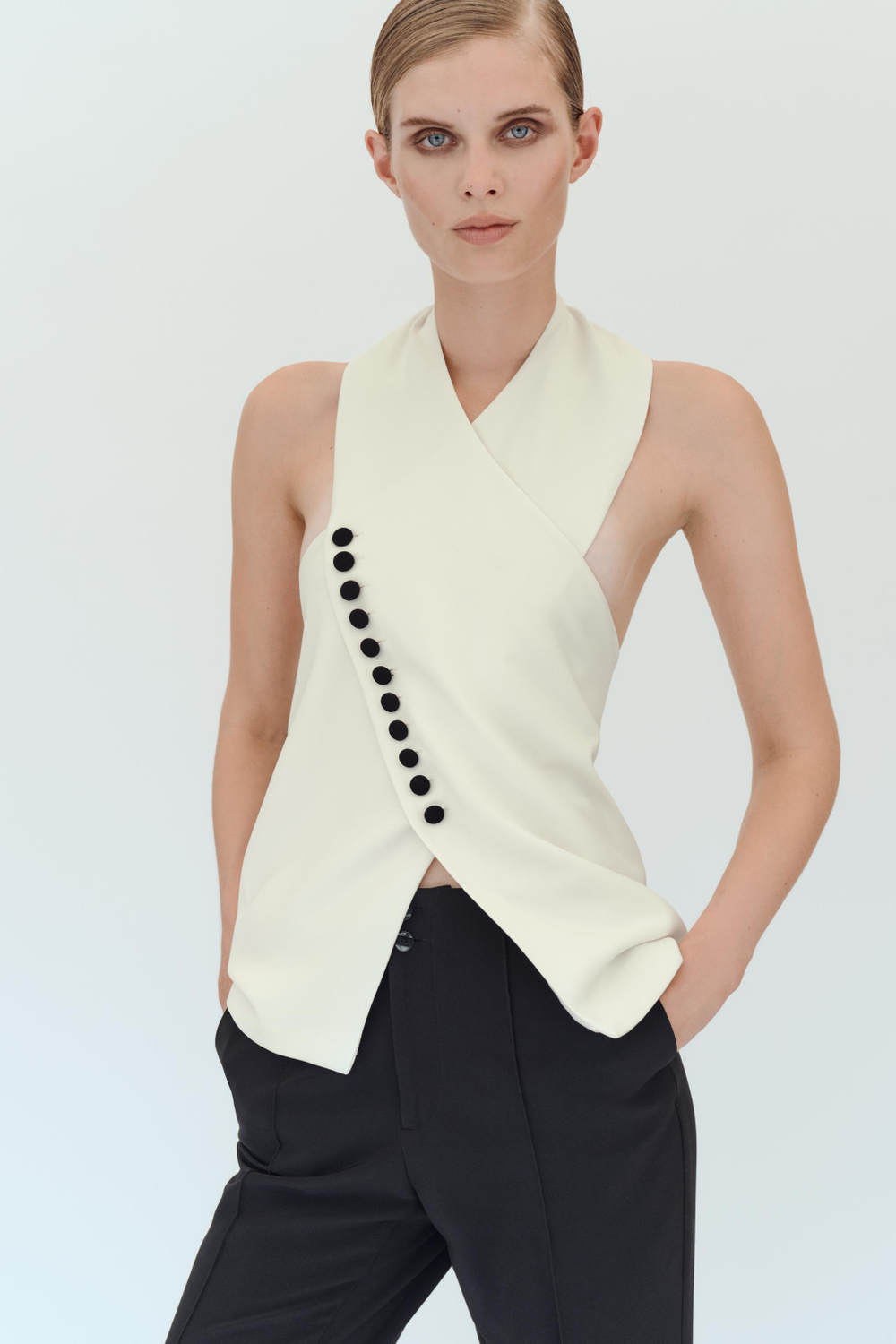 ZARA ТОП-ЖИЛЕТ НА ЗАПАХЕ, ЭКРЮ