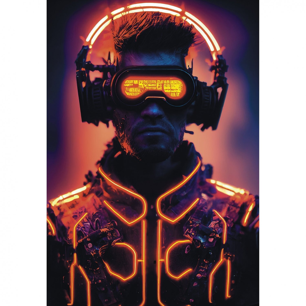 Блокнот 120х170 мм, скрепка, Контэнт-Канц, soft-touch, выб. лак, 32 л., диз. внутр. блок в клетку. "CYBERNOTES (портрет юноши в очках крупно)"